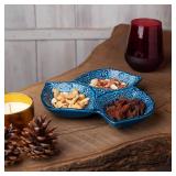 Leaf Shaped Ceramic Appetizer Plate - 3 Compartment Snack Tray