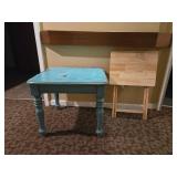 Vintage Distressed Blue Side Table and TV Tray