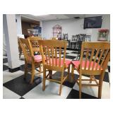 Vintage Wooden Dining Chairs with Red Vinyl Seats - Set of 3