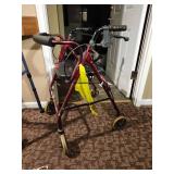 Used Burgundy Folding Walker with Seat