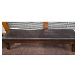 Tufted Leather Dining Bench with Wood Base