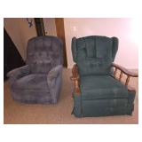 Two Reclining Chairs - Gray La-Z-Boy and Green Traditional