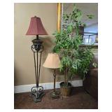 Traditional Floor and Table Lamp Set with Artificial Plant