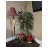 Elegant Home Decor Set with Antique Floor Lamp and Artificial Plants