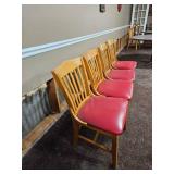 Vintage Wooden Dining Chairs with Red Vinyl Seats - Set of 4