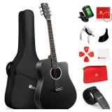 $$! Vangoa 4/4 Acoustic Guitar for Beginner Adult Full Size Dreadnought Acustica Guitarra Bundle Kit Cutaway Starter Folk Guitar Set with Gig Bag, Picks, Strings, Capo, Tuner, Strap, Pickguard, Black