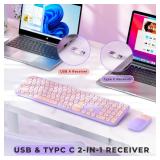 seenda Wireless Keyboard and Mouse, USB & Type C Keyboard Mouse Combo, Full Size Pink Wireless Keyboard Compatible for Win 7/8/10, MacBook Pro/Air, Laptop, PC - Pink Purple