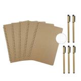 AOU 5 Pcs Dot Grid Spiral Notebooks, 8.3" x 5.7", Total 500 pages of 100gsm Thick Paper, Small Bullet Dotted Journals with Hard Cover For Home, School and Work, 5 Pens Included (Brown)