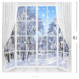 Winter Scene Backdrop Holiday Wonderland Snowflake Photography Background Window Forest Christmas Party Decoration Tree Landscape Kids Portrait Photobooth Photo Studio Props 8x8ft White