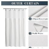 N&Y HOME 60 Inch Waffle Weave Shower Curtain with Snap-in Fabric Liner & 12 Metal Hooks Set - 60" x 72" Shower Stall Size, Hotel Style & Mesh Top Window, Machine Washable - White, 60x72