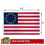 Embroidered Betsy Ross American US Flag 3x5 Outdoor Made In USA- 13 Stars Colonies Primitive USA Stitched Flags Embroidered Stars Sewn Stripes Heavy Duty Banner