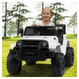 Zimtown Safety 12V Battery Electric Remote Control Car Kids Toddler Ride On Truck Toy Motorized Vehicles Wheels Suspension Seat Belts LED Lights and Realistic Horns White - Retail: $189.99