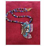 Beaded Butterfly Necklace Pendant Doubles as a Brooch