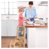 Toddler Standing Tower, Kid Step Stool Kitchen Stool Helper-Montessori with Chalkboard,3 in 1 Folding Kitchen Tower Stool with Back, Learning Wooden Tower for Kitchen, Free Hands, Easy Assembly - Reta