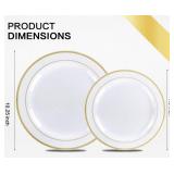 350 Piece MCIRCO Gold Dinnerware Set - 100 Gold Rim Plastic Plates - 50 Gold Plastic Silverware - 50 Gold Plastic Cups - 50 Gold Paper Napkins, 50 Guest Disposable Gold Dinnerware Set