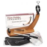 Ham Stand Spain with Knife and Sharpening Steel + Ham Cover + Kitchen Cloth + Tongs - Original Ham Holder for Spanish Hams and Italian Prosciutto - Retail: $84.99