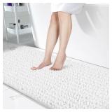 Yimobra Bathroom Runner Rug Mat 60.2 x 24, Non-Slip Soft Shaggy and Comfortable Large Size Chenille Bath Rug, Super Absorbent and Thick, Machine Washable, Long Bathroom Rug, Bright White