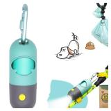 YUCHIYA Dog Poop Bag Dispenser with Flashlight|Dog Poop Bag Holder with Leash Clip|Hands-Free Leash Poop Bag Holder with Straps and 1 Roll Dog Waste Bags (Crystal Blue)