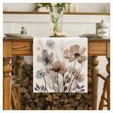 Artoid Mode Brown Poppy Floral Leaves Spring Table Runner, Seasonal Summer Kitchen Dining Table Decoration for Home Party Decor 13x108 Inch