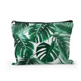 Cafl Hawaiian Palm Leaf Makeup Bag Tropical Palm Trees Cosmetic Bag Zipper Pouch Large Toiltry Bag Travel Linen Make Up Organizer Purse for Women 10x8Inch