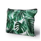 Cafl Hawaiian Palm Leaf Makeup Bag Tropical Palm Trees Cosmetic Bag Zipper Pouch Large Toiltry Bag Travel Linen Make Up Organizer Purse for Women 10x8Inch