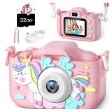 Anesky Kids Camera, Best Birthday for Girls/Boys Ages 3 4 5 6 7 8 9 10 11 12, Kids Digital Camera for Toddler with Video, Toy Camera for 3-12-Year-Olds Kids with 32GB Card - Pink