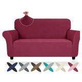 ZNSAYOTX Super Stretch Loveseat Covers (57"-70"), New Striped Love Seat Slipcover, Dogs Pet Friendly Anti-Slip Couch Protector Spandex Durable 2 Seater Fabric Sofa Cover (Wine Red, Loveseat)