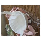 White Flower Girl Basket w/ Pink Ribbon for Wedding Ceremony