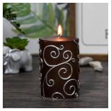 Pillar Candles, 3 by 4-Inch, RED Scroll