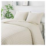 WDCOZY Ivory King Size Quilt Bedding Sets with 2 Pillow Shams, Lightweight Soft Bedspread Coverlet, Quilted Blanket Thin Comforter Bed Cover for All Season, 3 Pieces, 104x90 inches