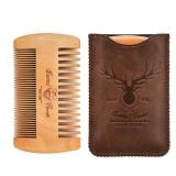 Menesia Wooden Comb with Durable Case - Fine & Coarse Teeth, Pocket Comb for Beards, Mustaches & Hair, Brown Deer Design