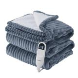 Bedsure Plaid Electric Blanket Twin - Flannel Sherpa Heated Blanket with Grey Plaid Pattern, Warm Gift for Grandma, Heating with 6 Heating Levels, 10 Time Settings, 8-Hour Auto-Off (62"x84")