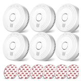 Ecoey Smoke Alarm Fire Detector, Battery Included Photoelectric Smoke Detector with Test Button and Low Battery Signal, Small Fire Alarm for Home, Bedroom FJ136GB, 6 Packs