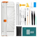 Famomatk 27PCS Craft Weeding Tools for Vinyl Kit,Utility Knife Set with 12Inch Paper Cutter Trimmer for Scrapbooking,Silhouettes,Cameos,DIY Art Crafting,Cutting,Splicing,Cardstock