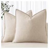 MIULEE Decorative Linen Pillow Covers 18x18 Inch Natural Beige Boho Farmhouse Neutral Couch Throw Pillows for Bed Pack of 2 Accent Pillowcase Spring Modern Sofa Cushion Livingroom Home Decor