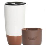 Bosmarlin Ceramic Travel Coffee Cup with Lid, 21 oz, Portable Coffee Mug for Car Cup Holder, Microwave and Dishwasher Safe, Reactive Glaze (White)