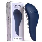 Crave Naturals Glide Thru Detangling Brush - Detangler Brush for Natural, Curly, Straight, Wet and Dry Hair for Adults and Kids - Hair Brush for Little Girls, Toddlers, Teens - 7.5 x 3 inches, Blue