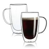 Aurzen 2 Pack Double Walled Glass Coffee Mugs with Handles, Large Insulated Layer Coffee Cups, 15oz Clear Borosilicate Mugs, Perfect for Cappuccino, Tea, Microwave Safe