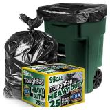 ToughBag 95-96 Gallon Extra Large Trash Bags, 61x68" Black Garbage Can Liners, 1.2 Mil Thick (25 COUNT), Heavy-Duty 96 Gallon Trash Can Liners - Made In USA