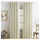 MAIHER 90 Inches Long Full Blackout Pinch Pleat Curtains, Linen Look Cream Back Tab Curtains 2 Panels Set, Heat Saving Double Pleated Drapes for Bedroom Living Room, 40" W x 90" L