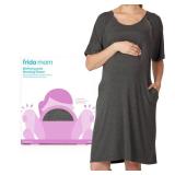 Frida Mom Labor and Delivery Gown for Hospital, Easy-Snap, Tagless Nursing Gown with Skin-to-Skin Access and Full Coverage in The Back L