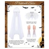 SATINIOR 3 Pack Witch Hooded Cloak Halloween Hooded Cape Witch Costume Set Natural Feather Shawl Lace Long Glove Evil Cosplay(White)