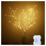 AMARS 2 Pack Pre Lit Lighted White Birch Tree Branches with Timer, Battery Operated Branch Lights, 31 INCH Decorative Sticks Vase Filler for Christmas Party Home Decor