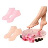 2 Pairs Silicone Socks for Dry Cracked Feet Women,Silicone Moisturizing Socks,Foot Spa Pedicure Silicone Socks for Repairing Dry Feet,Cracked Heels and Softening Rough Skin(Fits Up to Size 9) Retail $