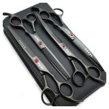 7.0in Titanium Black Professional Pet Grooming Scissors Set,Straight & Thinning & Curved Scissors 3Pcs Set for Dog Grooming,(Black) Retail $49.99