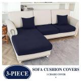 LA MEACK Couch Cushion Covers for Sectional Sofa L Shape Washable Separate Seat Chaise Couch Cover Stretch Sofa Slipcovers with 2 Pcs Pillowcases(2 Seater + 1 Chaise, Navy) Retail $54.99