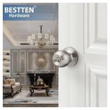 BESTTEN Keyed Entry Door Knob with Lock, Interior and Exterior Door Lock, Standard Ball, Satin Nickel Retail $14.80