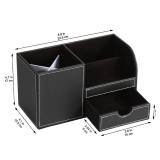 KINGFOM Desk Organizer Office Supplies Caddy Pu Leather Multi-function Storage Box Pen/Pencil,Cell phone, Business Name Cards Remote Control Holder with Small Drawer Black Retail $22.83