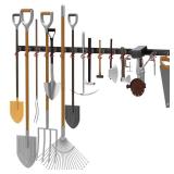 WALMANN All Metal 64 Inch Wall Mount Garden Tool Organizer for Garage, Mop and Broom Holder, Yard Tool Storage Rack for Rake, Shovel, Spade, Mop, Broom(4 Rails, 16 Hooks) Retail $24.99