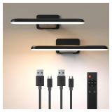 2 Pack Picture Lights Battery Operated with Remote, Rechargeable Picture Lights for Wall, 3CCT&Brightness Dimmable,300 LM, Sticker/Screw Installation, Art Light for Gallery, Artwork, Black